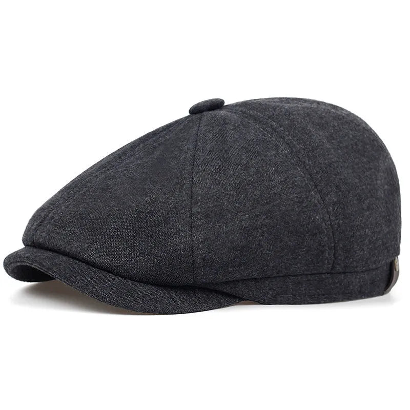 Women's cotton newsboy cap in dome crown style, autumn winter warm and shade hat, colour black