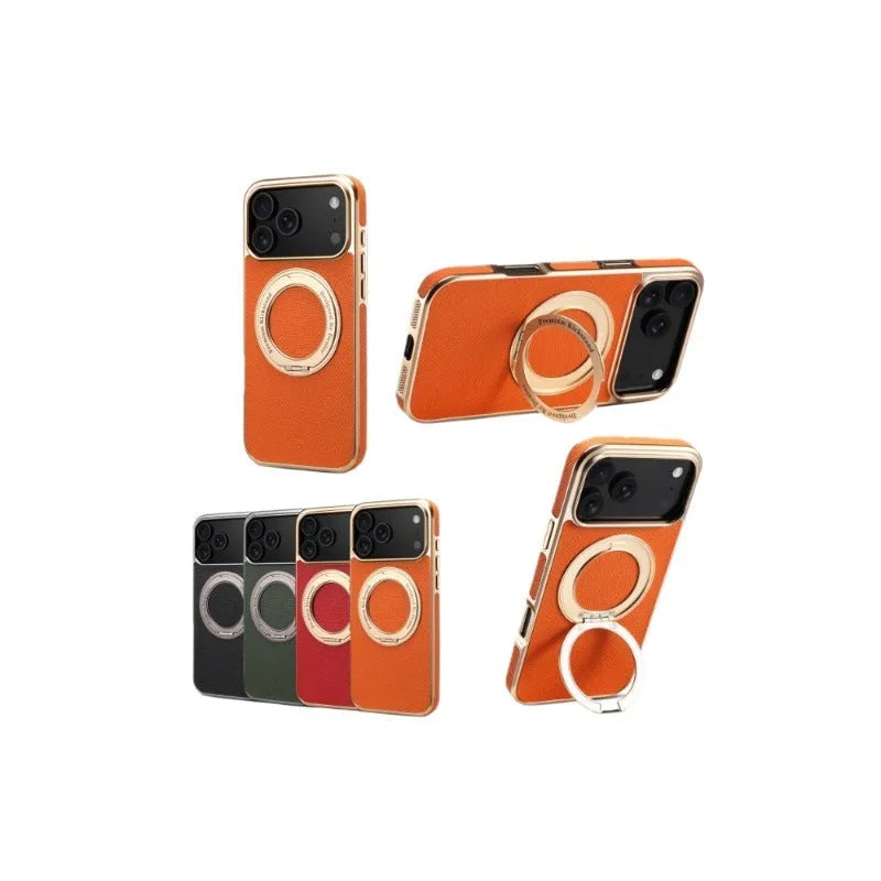 Denior genuine leather electroplating magnetic phone case for iPhone with stand in black