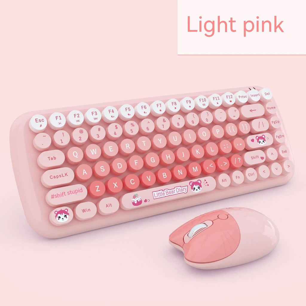 Pink mini cute cartoon wireless keyboard and mouse set with compact 43.5cm keyboard dimensions