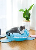 Grey shark-shaped pet bed for small dogs and cats with velvet fabric