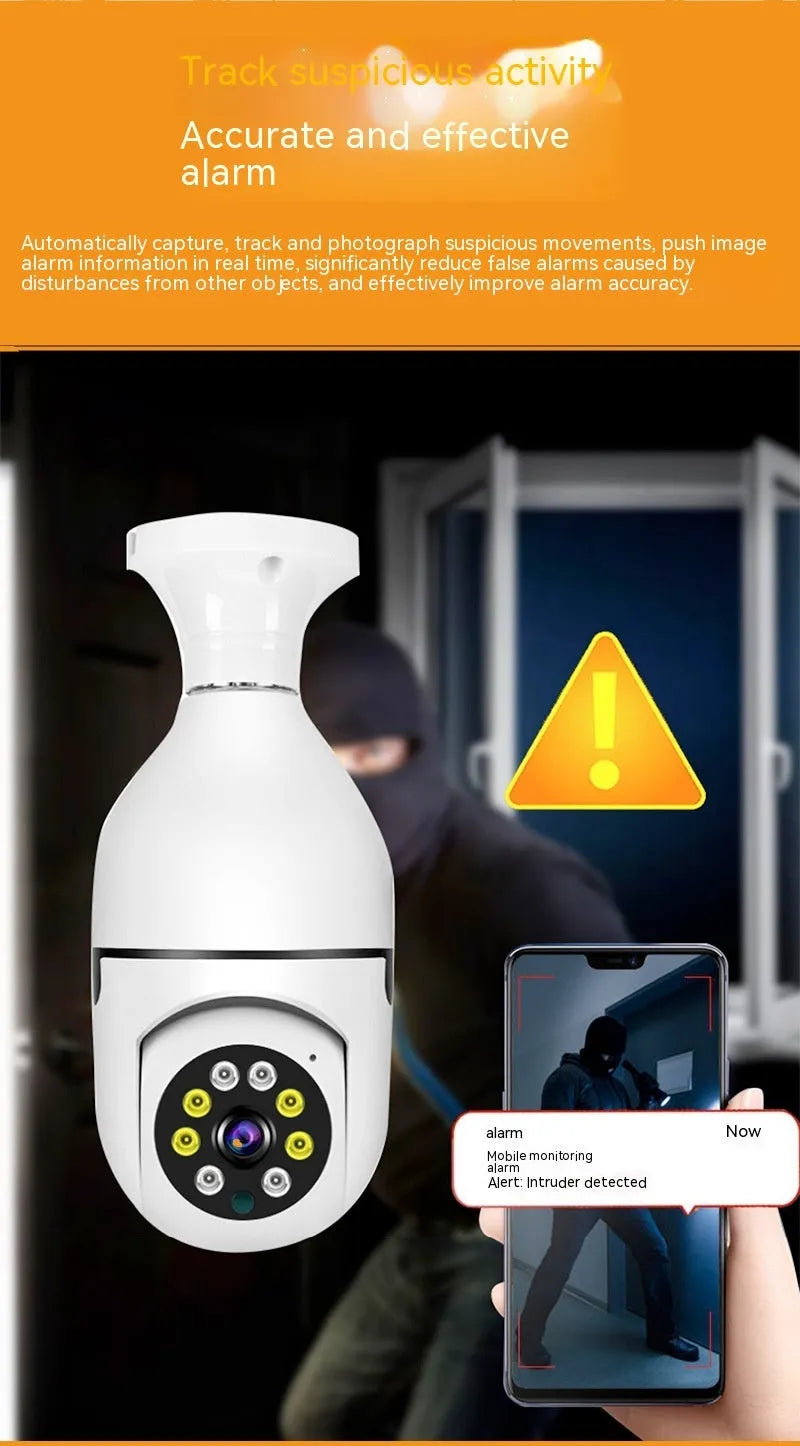 Wireless WiFi bulb security camera with plastic and metal construction measuring 5cm by 12cm