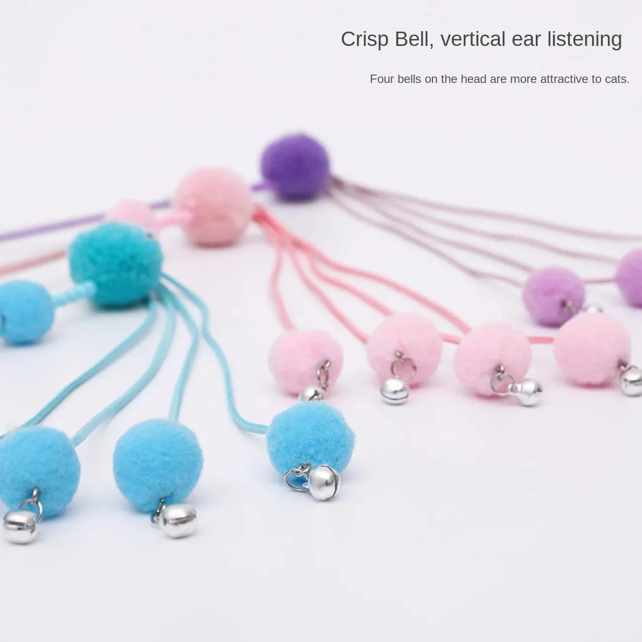 Blue cat toy wand with a fluffy tassel on a stick for interactive pet play.