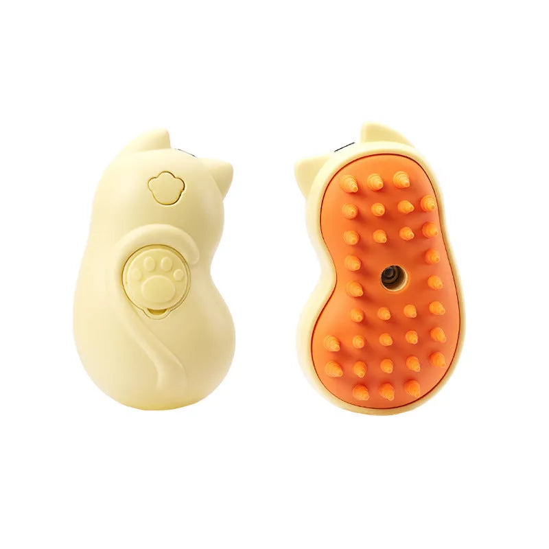 3-in-1 steamy cat brush with self-cleaning steam function and ergonomic handle for pet grooming