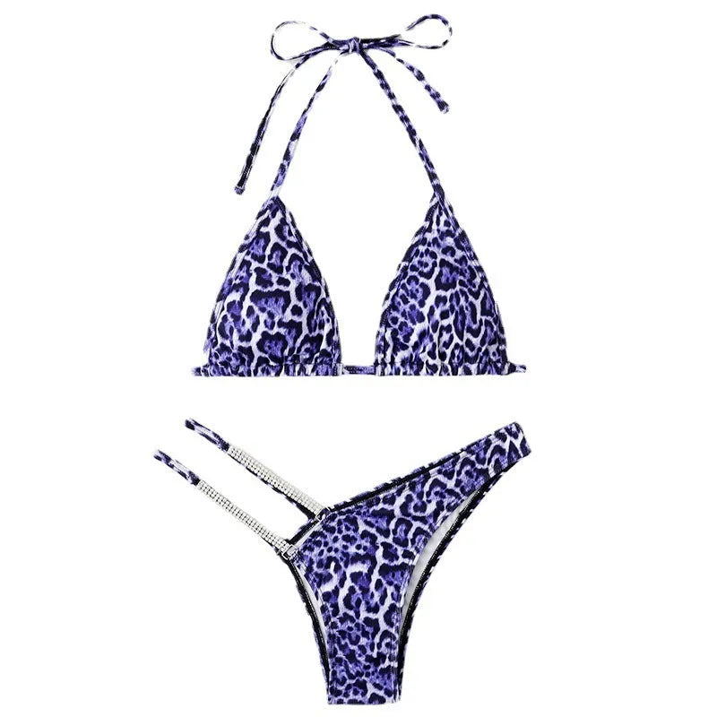 Leopard print bikini set for women with split brief design in four colours sizes S M L
