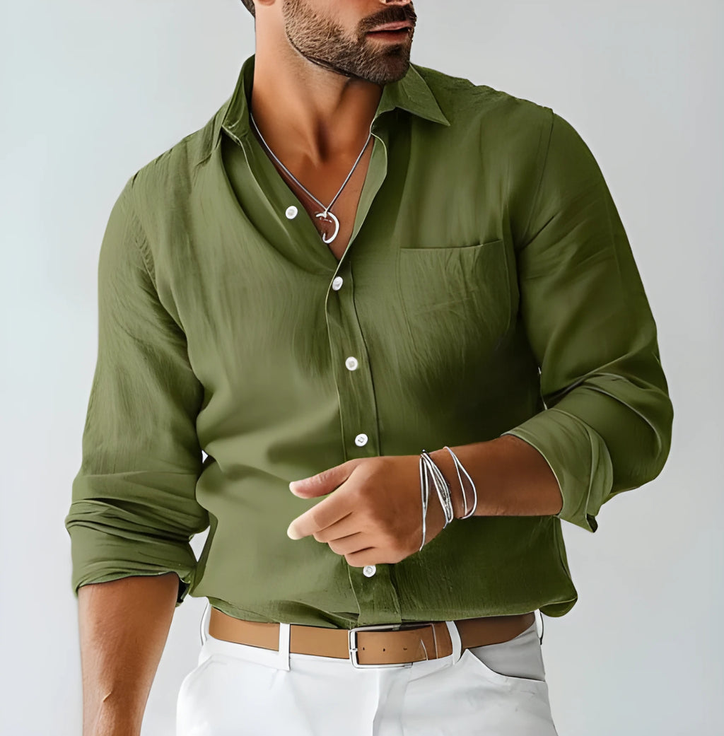 Men's Western denim style long-sleeved lapel shirt, loose polyester summer shirt in sizes S-5XL