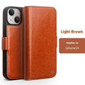 Genuine leather magnetic flip cover for iPhone 14 with card slot and kickstand in black colour