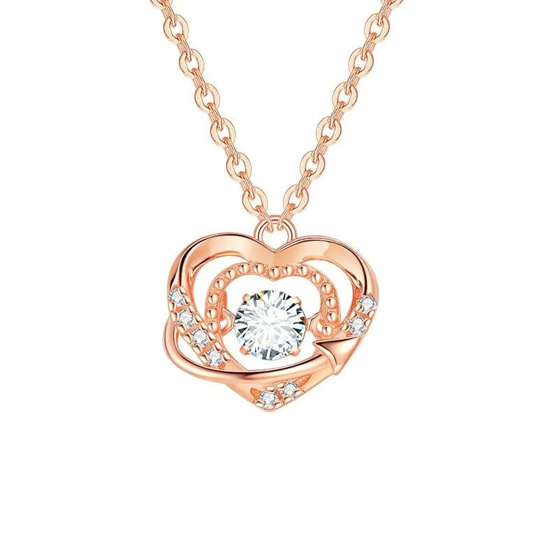 S925 sterling silver heart necklace with O chain, rose finish, on display