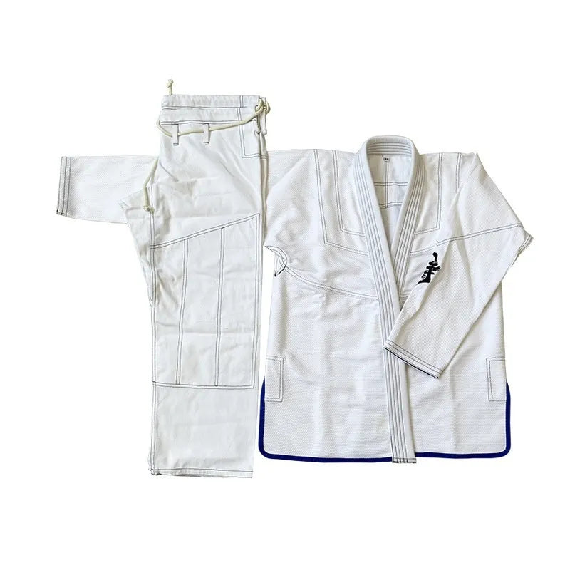 Taoist robe jujitsu suit in striped canvas fabric with cotton lining, available in white blue black