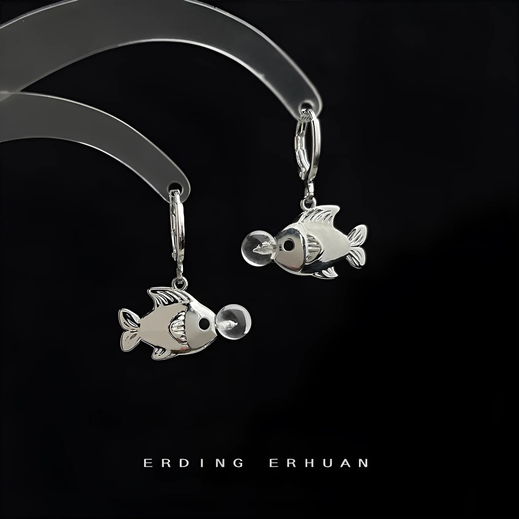 Bubble fish design electroplated copper earrings with goldfish animal modelling