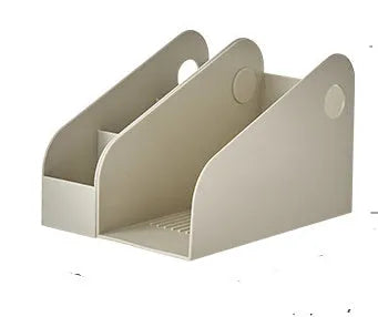 Plastic desktop organiser box with two internal shelves in ivory white colour