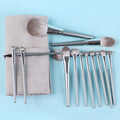 14 piece wooden handle makeup brush set with artificial fibre bristles and PU brush bag