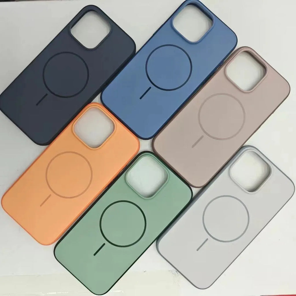 Blue magnetic iPhone 17 phone case with a dedicated AI camera button and frosted finish.