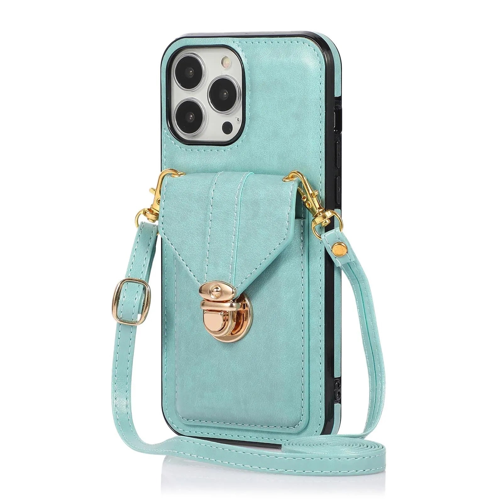 Black PU card holder phone case with cross-body lanyard for Samsung S20