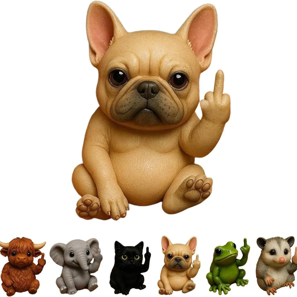 Resin middle finger animal doll miniature figurine in one of seven animal styles