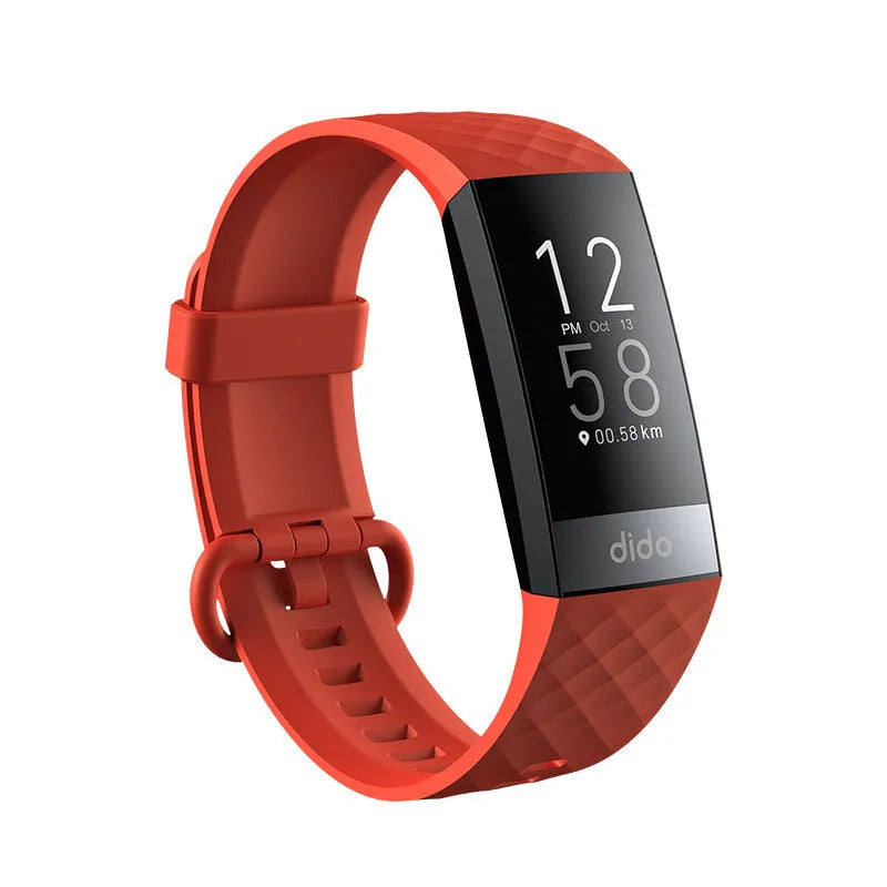 Y6 Black smart health bracelet with touchscreen displaying blood pressure and ECG graphs on a wrist.