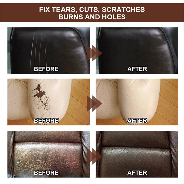 Leather repair cream for PVC leather in black and white tub with applicator