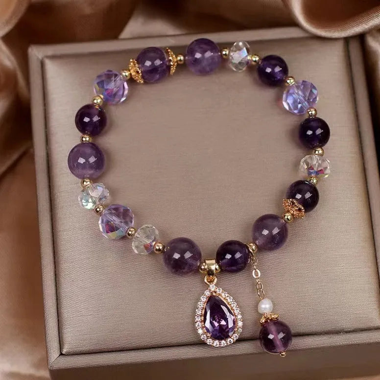 Purple amethyst crystal bracelet for women with micro inlay gemstone setting