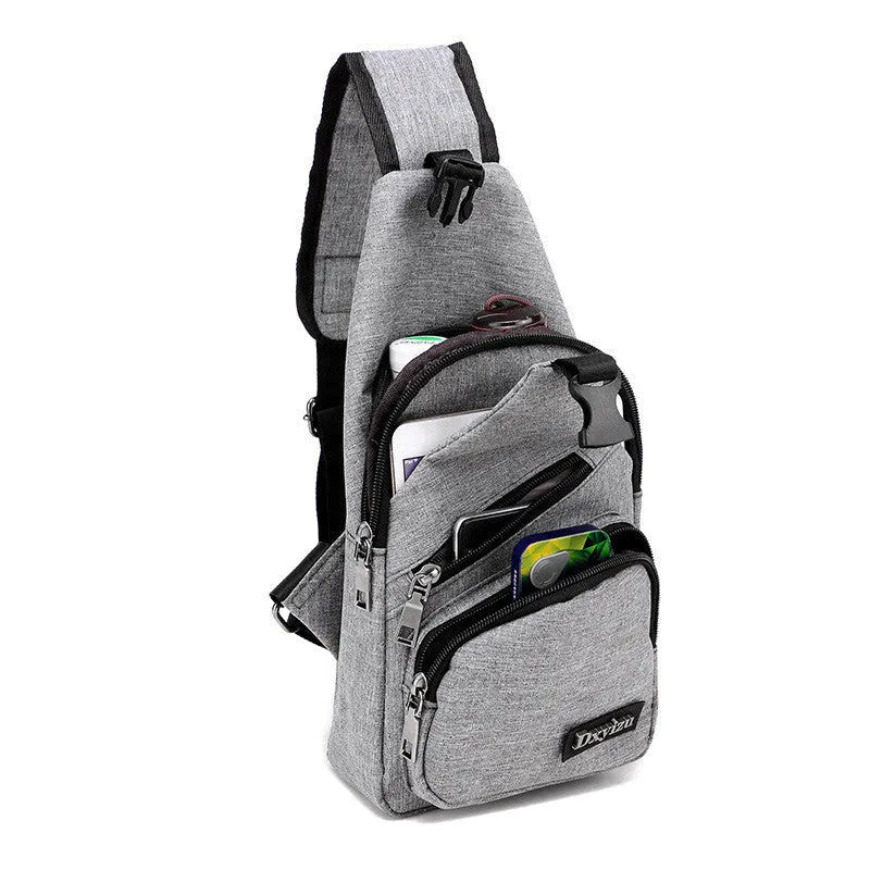 Men's Oxford cloth crossbody bag with zip, phone pocket, single strap, Black Blue Dark Grey
