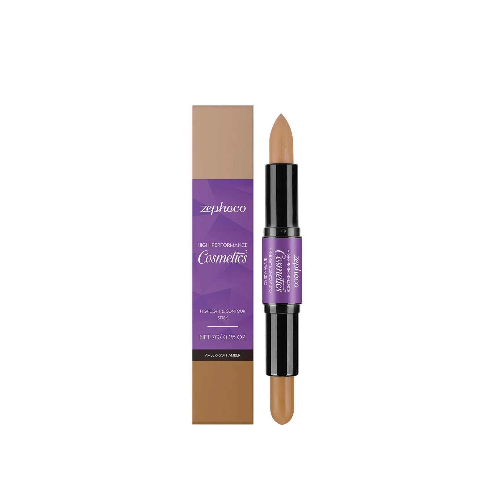 ZEPHOCO dual-ended cream highlighter and contour stick in matte bronze, amber, or high gloss bronze finish