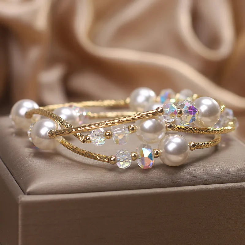 Women's agate multi-layer winding bracelet in white ethnic style