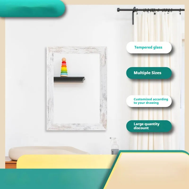 Wall-mounted modern pastoral bathroom dressing mirror with retro Chinese style MDF frame in Little White