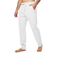 Men's cotton and linen blend loose drawstring straight leg summer trousers in khaki