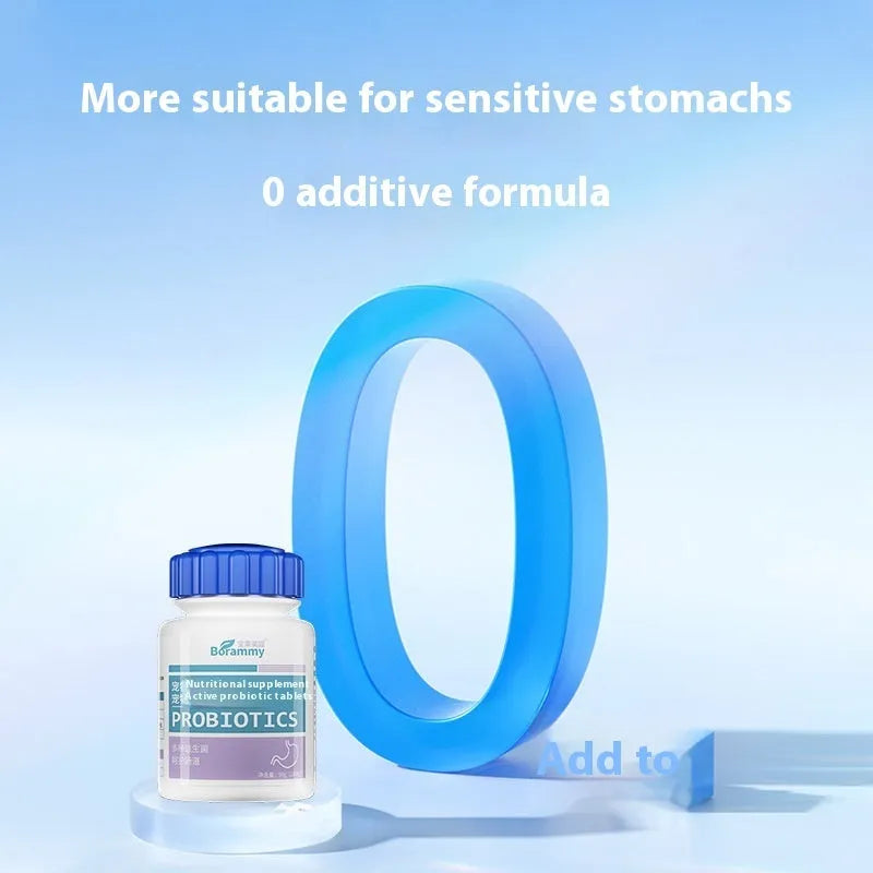 Bottle of 180 Active Probiotic Tablets for pet dogs and cats, poultry flavour.