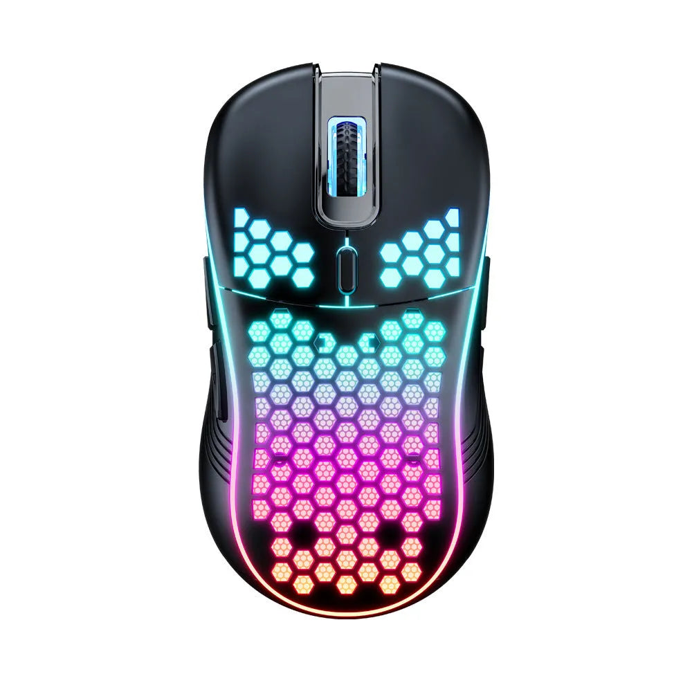 SA-1 black honeycomb shell RGB wireless gaming mouse with scroll wheel and seven buttons