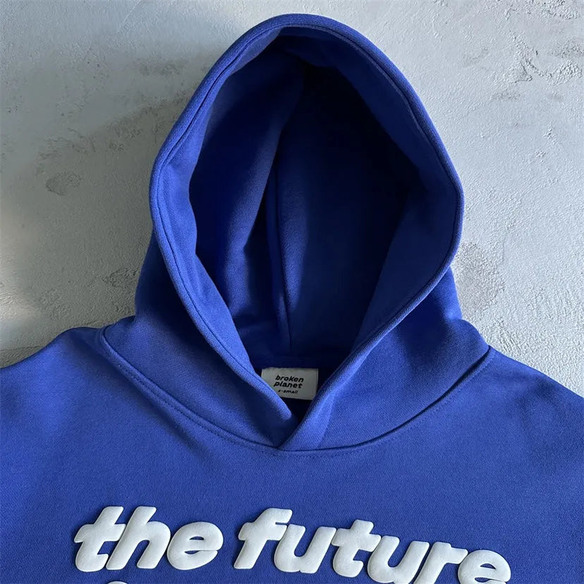 Blue creative pattern pullover hoodie for men with hooded collar