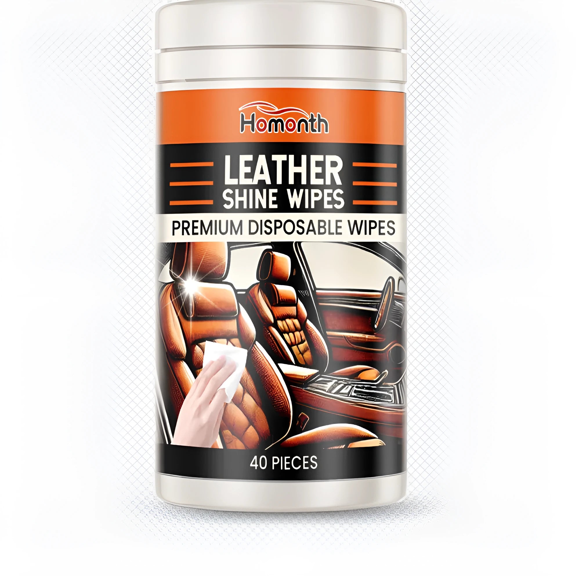 Car leather cleaning wipes 40 pieces in a resealable pack, each wipe 8.5x12.8cm