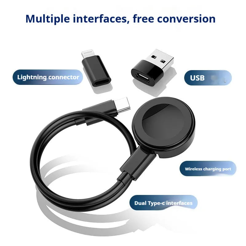 Black universal magnetic adapter cable with five interface tips, ABS PVC material, 0.28cm length