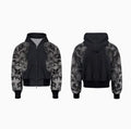 Street trend loose print trousers and hoodie set with collage stitching in polyester fabric
