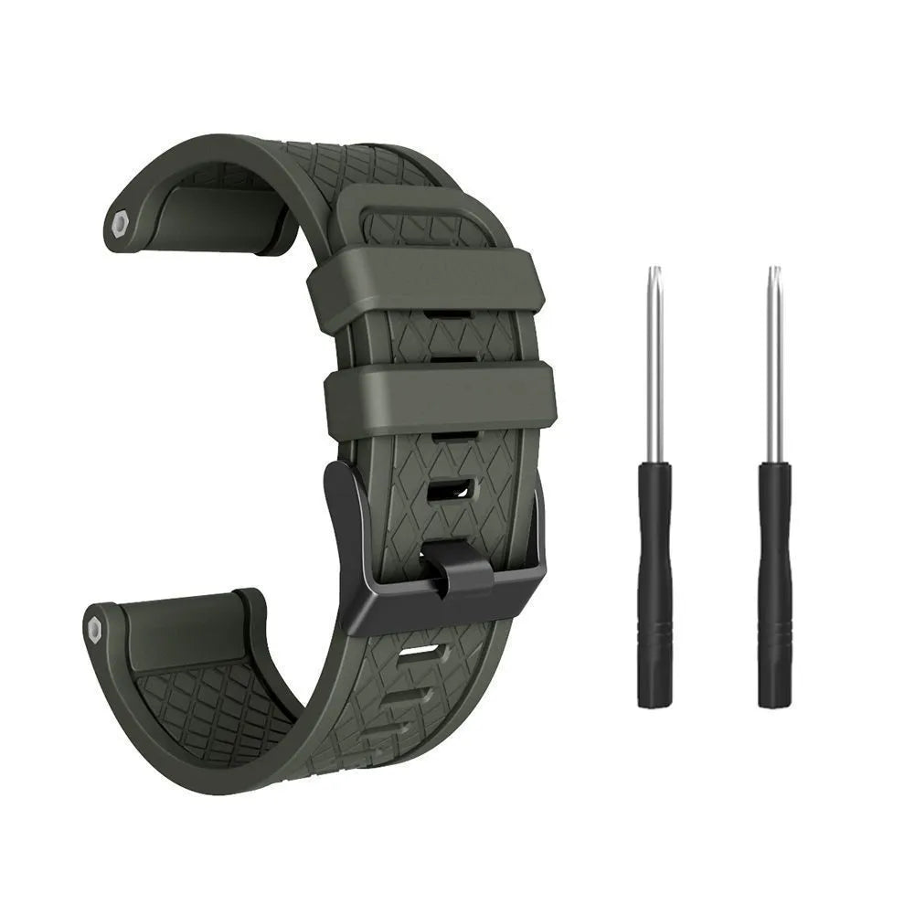 Jiaming compatible 26mm silicone watch strap with black stainless steel buckle in eight colour options.