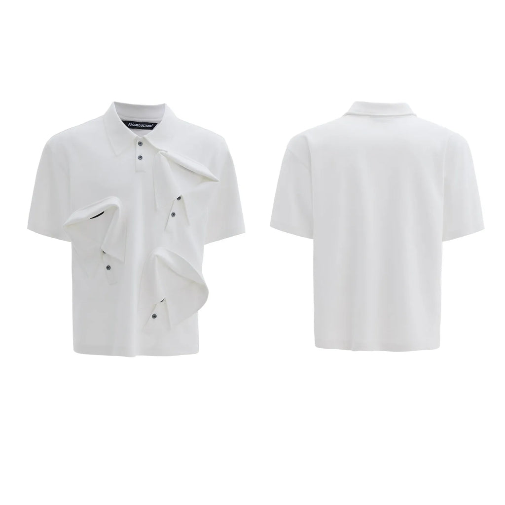 Men's black loose-fit polo shirt with deconstructed collar and Giant Land Turtle graphic