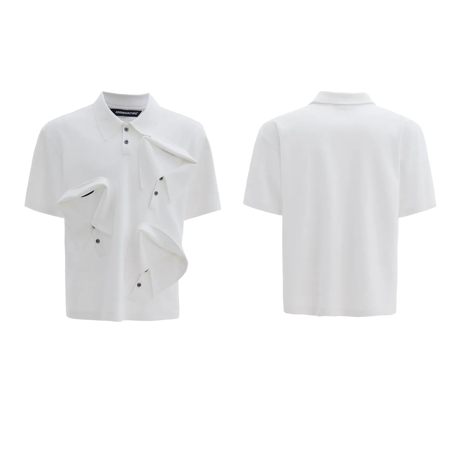 Men's black loose-fit polo shirt with deconstructed collar and Giant Land Turtle graphic