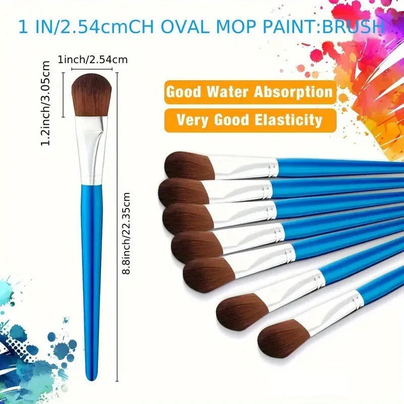 Children's nylon oil painting brush with wooden handle, black or blue colour, single curved wire design