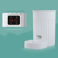 White PP plastic cat automatic pet feeder with programmable schedule and WiFi control on a countertop