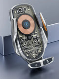 Wireless car charger with air vent mount, magnetic interface, and USB cable in gun colour or silver