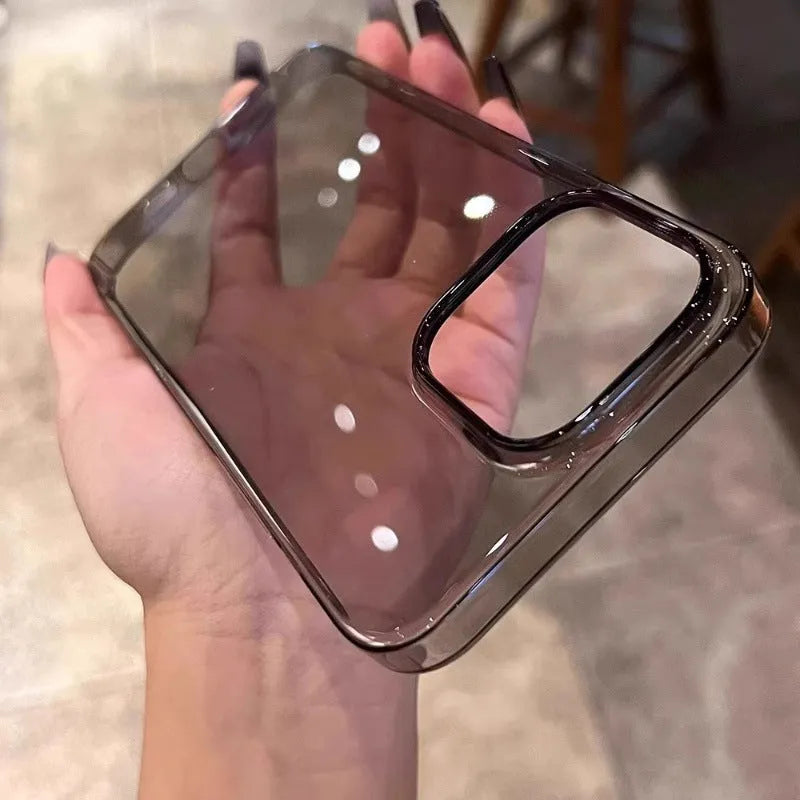 Ultra-thin transparent hard PC phone case for Apple iPhone with glossy finish and large camera hole cutout