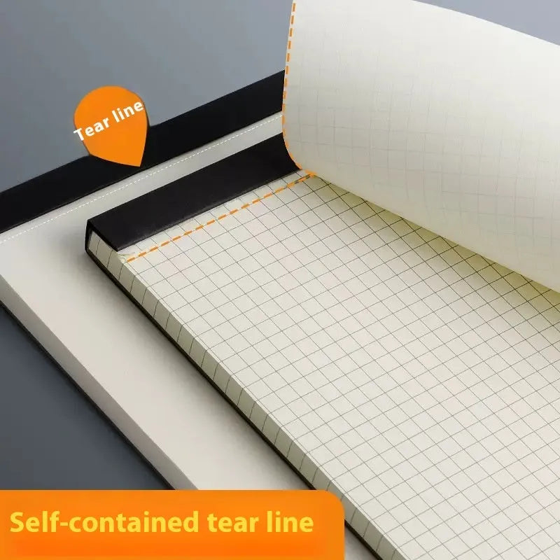 Set of A5, B5 and A4 writing pads showing blank, grid and horizontal line page styles.