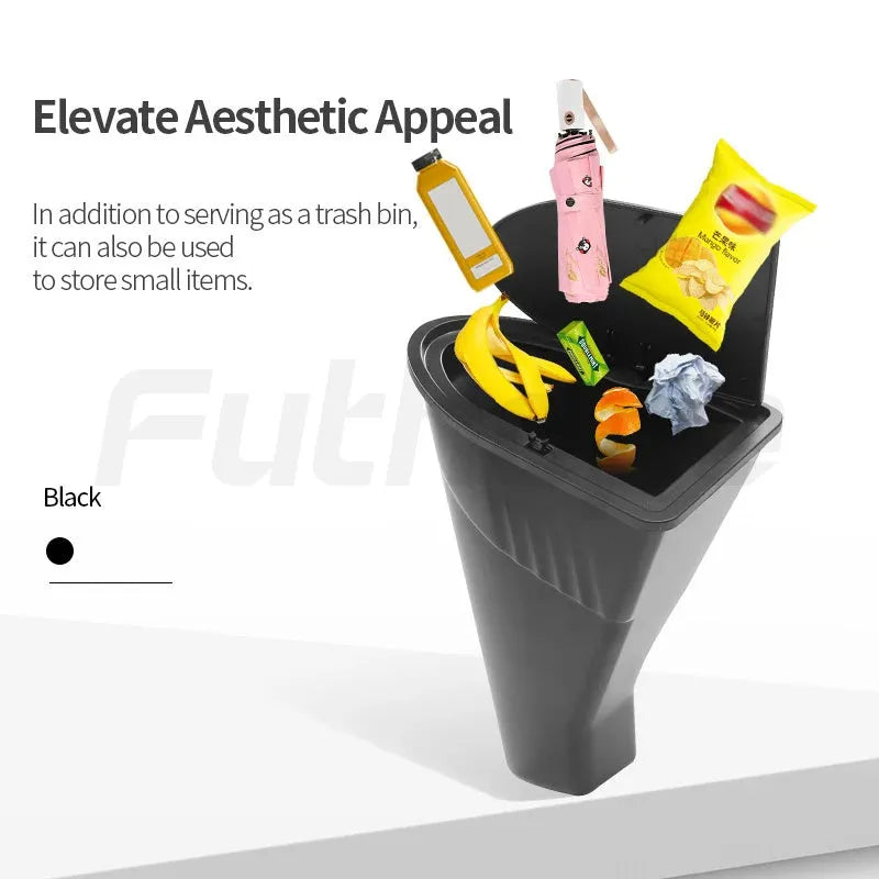 Two black ABS plastic storage bins designed for Tesla Model Y front door pockets.