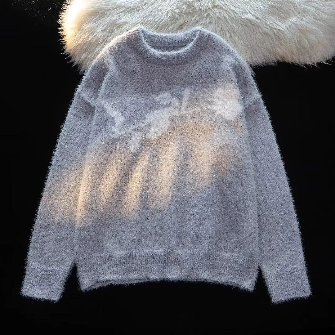 Men's dark rose flocking horse design sweater in cotton blend fabric