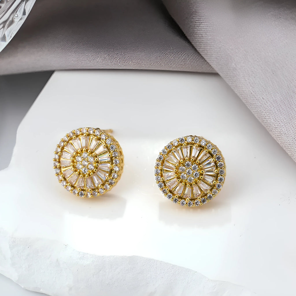 INS style geometric earrings with round patterns in electroplated E160 gold colour