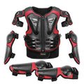 Children's five-piece motorcycle armour protective gear set in black for outdoor cycling and running sports