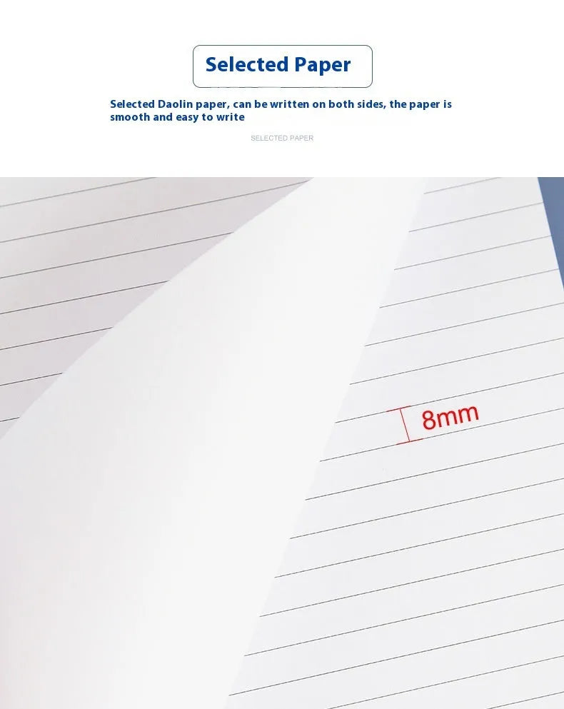 A4 paper cover notebook with grid-lined ivory pages and wireless adhesive binding.