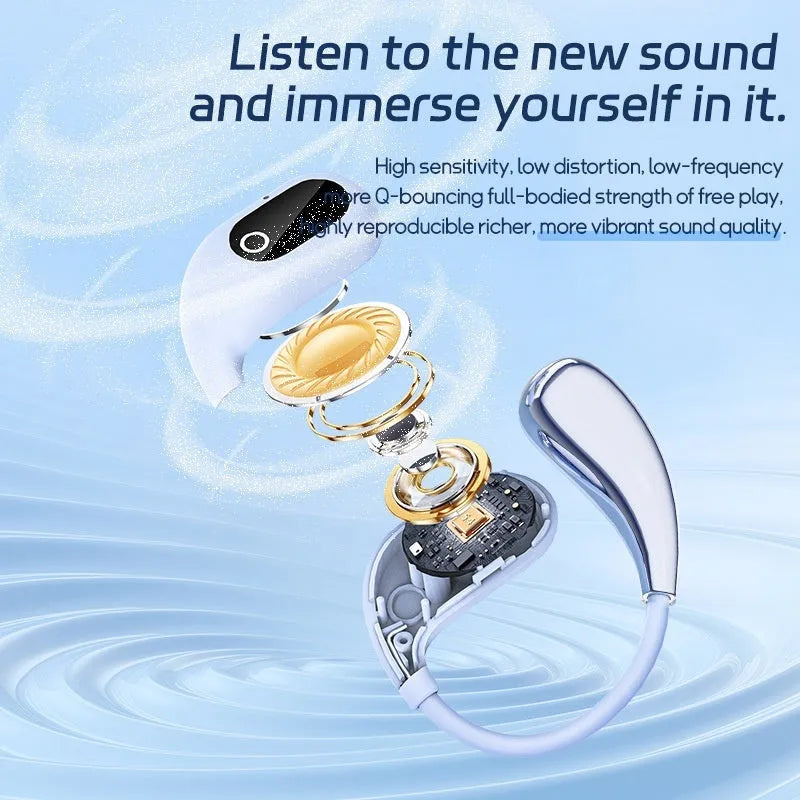 AI smart translation wireless Bluetooth ear-mounted headset XG99 White with digital display and voice control