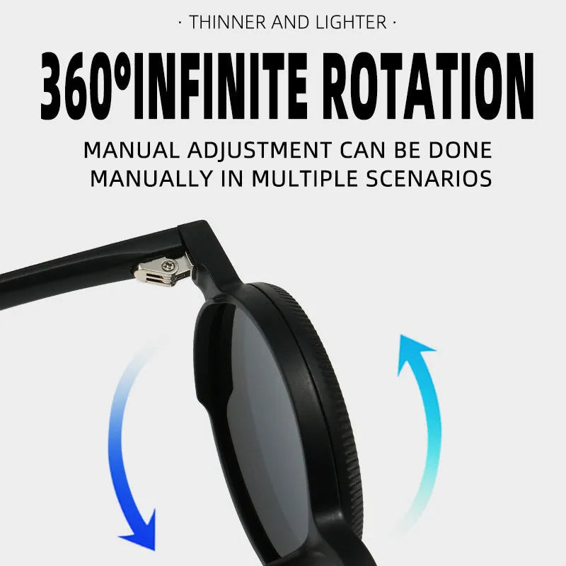 Men's adjustable zoom polarized round frame sunglasses in black for driving and fishing retro style