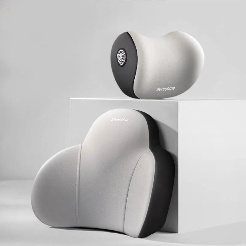Automotive headrest and lumbar support pillows with memory foam filling and cotton covers in multiple colour options