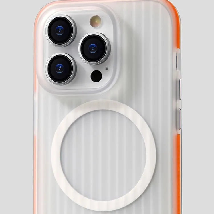 iPhone 15 Pro Max magnetic phone case in black with frosted PC hard shell and striped sand design