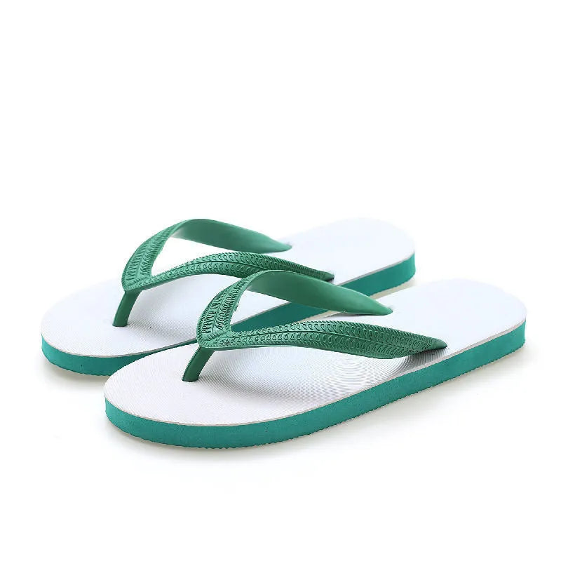 Men's rubber beach flip-flops with fish label design in green, red, blue and black colours